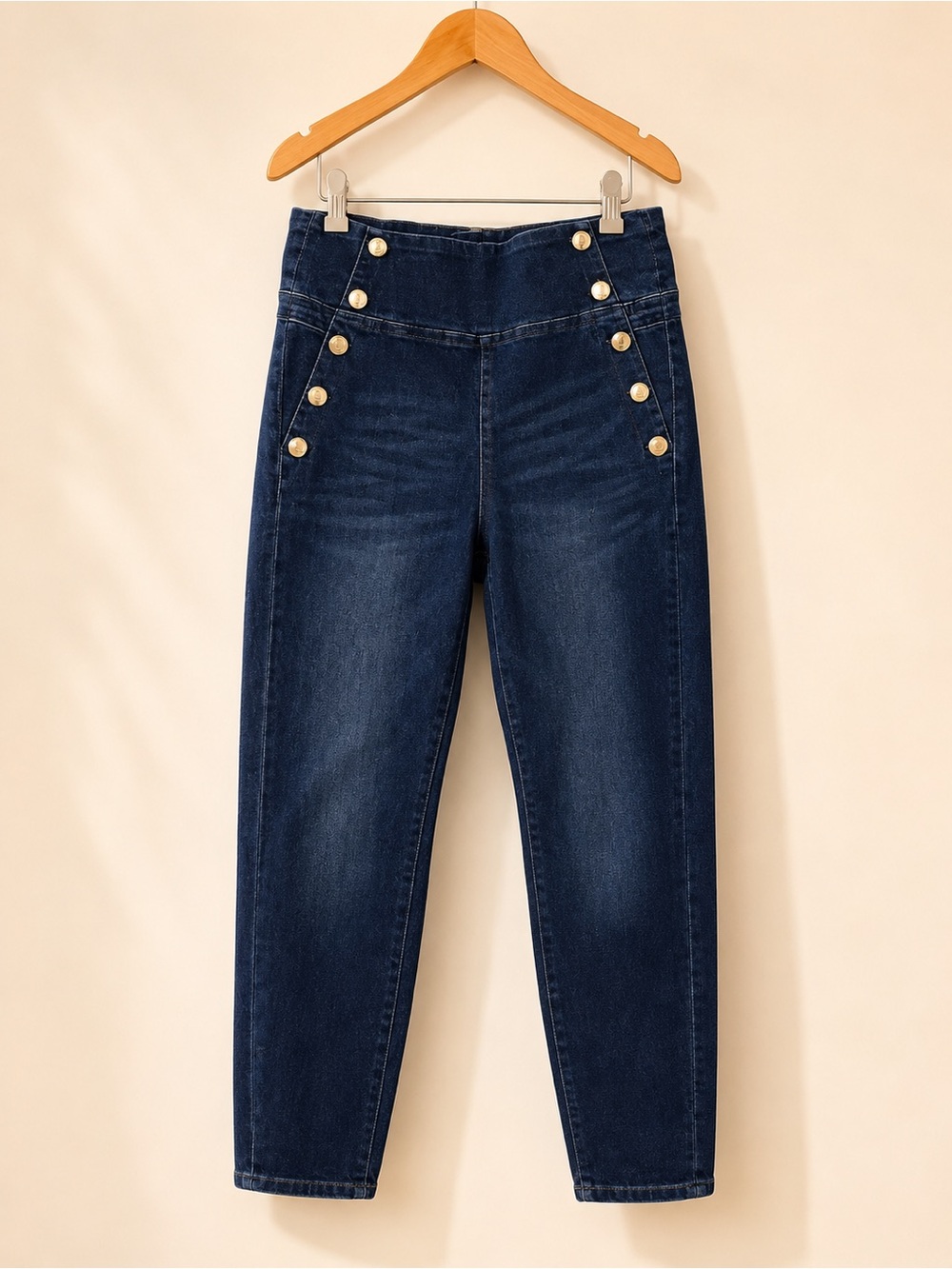 bebe Dark Wash Button Detail Jeans Size 30 Back Zip Stretch Denim